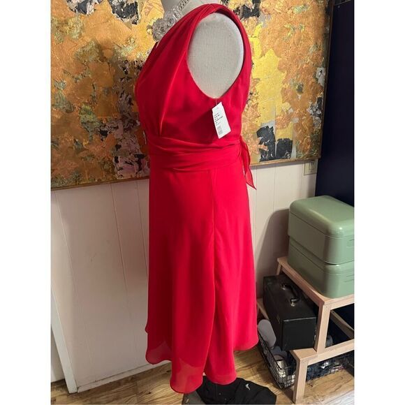 NWT After Six Red “Flame” Chiffon Sleevess V-neck/Back MIDI Gown W/Rhinestone De - Picture 5 of 8